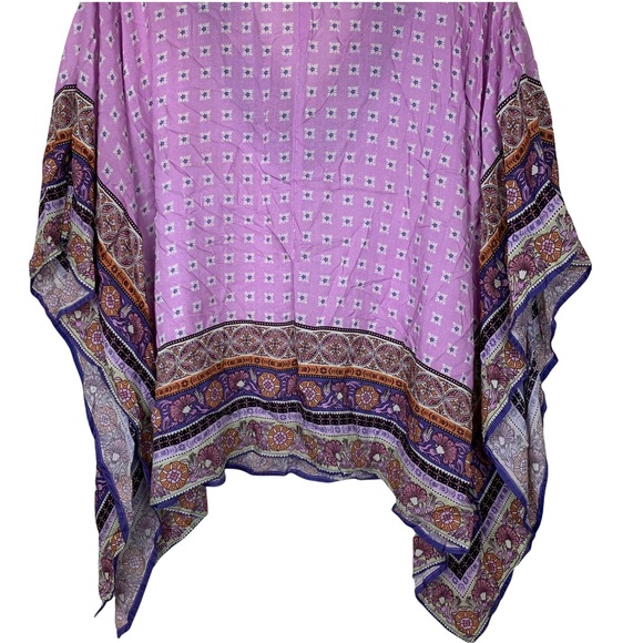 Sundance Boho Lavender Floral Mandala Flowy Lightweight Modal Poncho Blouse Top - Picture 5 of 8